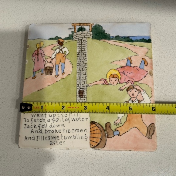 Vintage Ceramic Tile Trivet Jack and Jill Went Up The Hill Nursery Rhyme - Picture 9 of 10